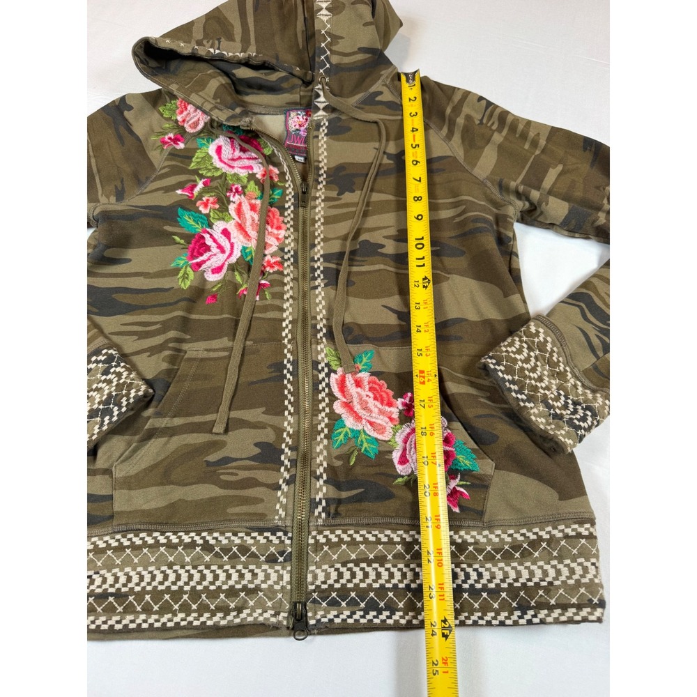 JWLA Johnny Was Camo Floral Embroidered Zip Up Hoodie Jacket Green 3837JW M - Picture 4 of 8